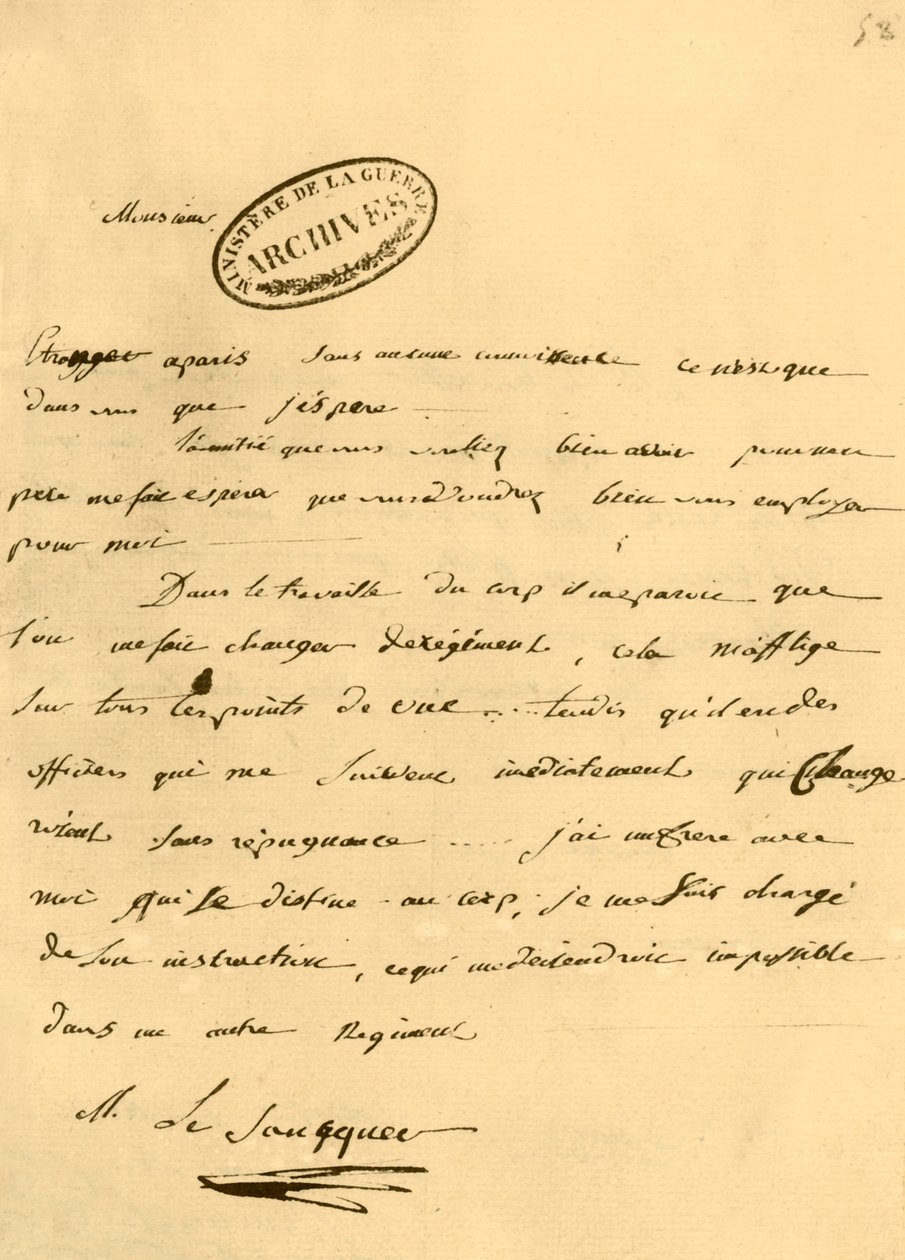 Lettera di Napoleone a Le Saucquer, impiegato di guerra, 3 giugno 1791, 1921 da Napoleon Bonaparte I