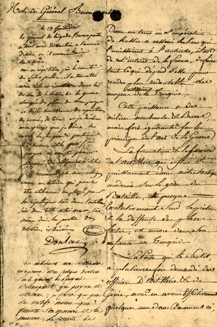 Nota del Generale Bonaparte, 13 settembre 1795, 1921 da Napoleon Bonaparte I