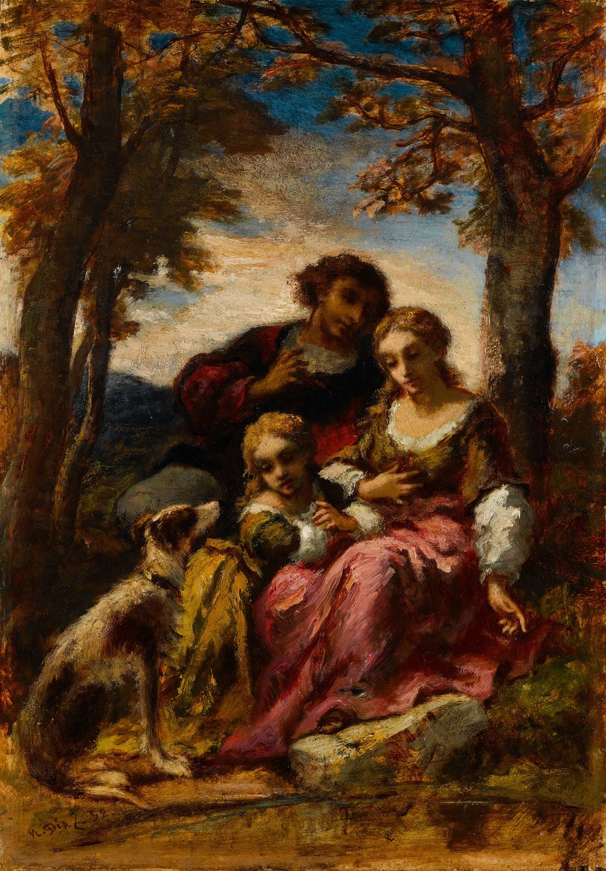 Figure e un cane in un paesaggio da Narcisse Virgile Diaz de la Peña