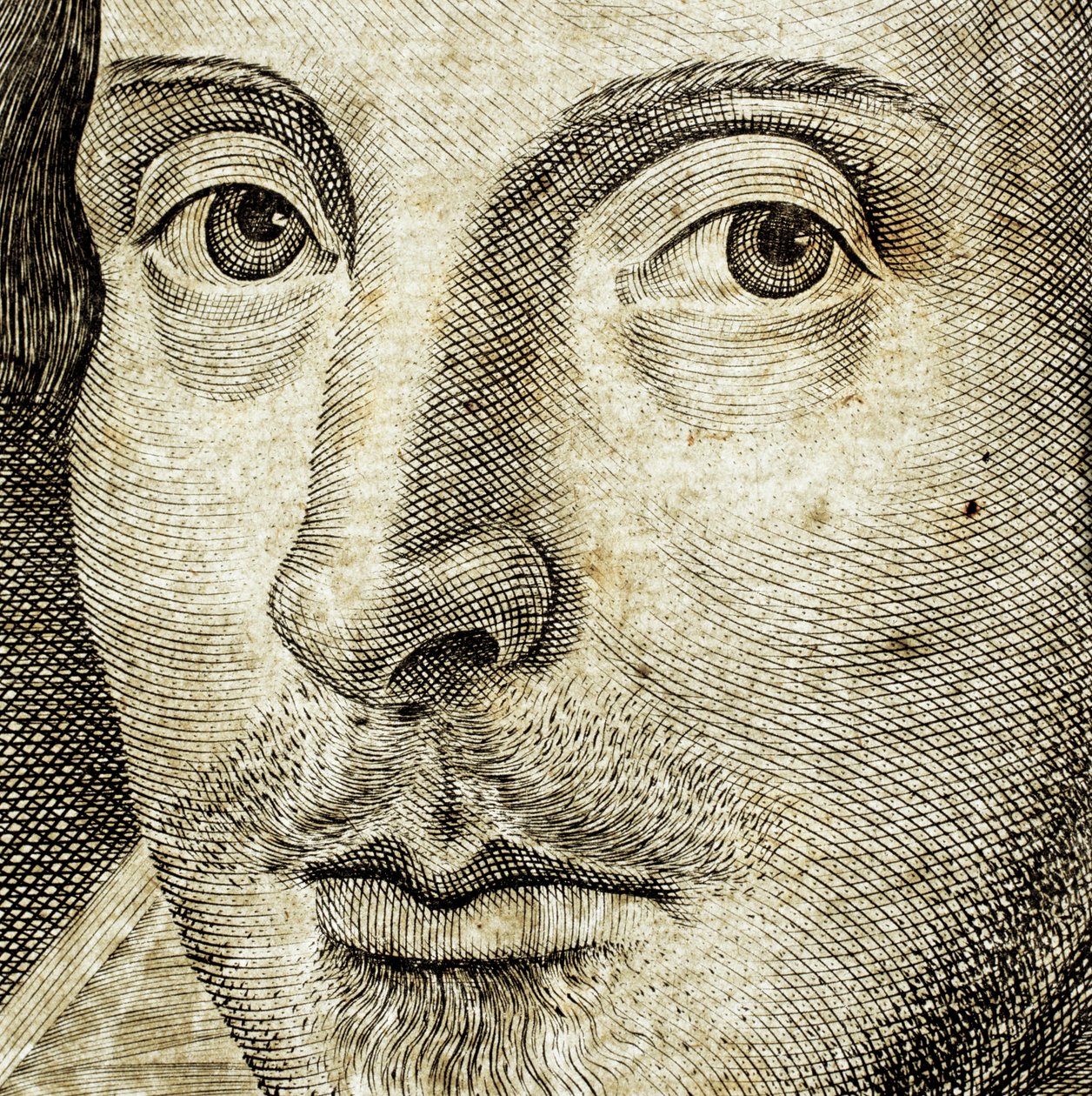 (dettaglio) Ritratto di William Shakespeare sul frontespizio di Commedie, storie, & t... da Nathan Benn