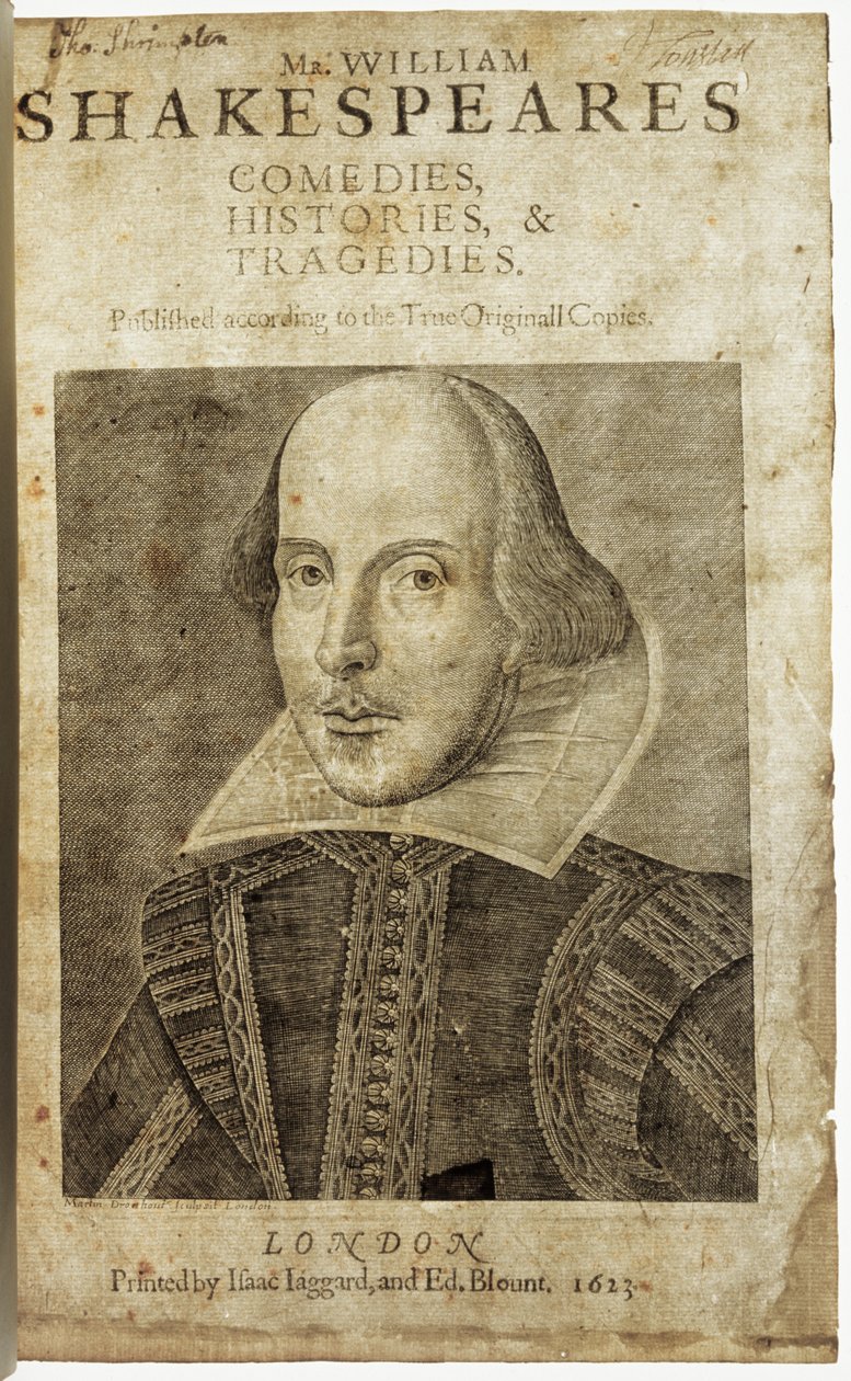 Ritratto di William Shakespeare sul frontespizio di Commedie, storie e tragedie da Nathan Benn