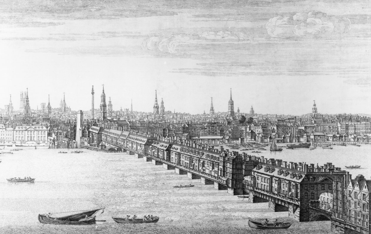 Facciata ovest del London Bridge, 1749 da Nathaniel and Samuel Buck