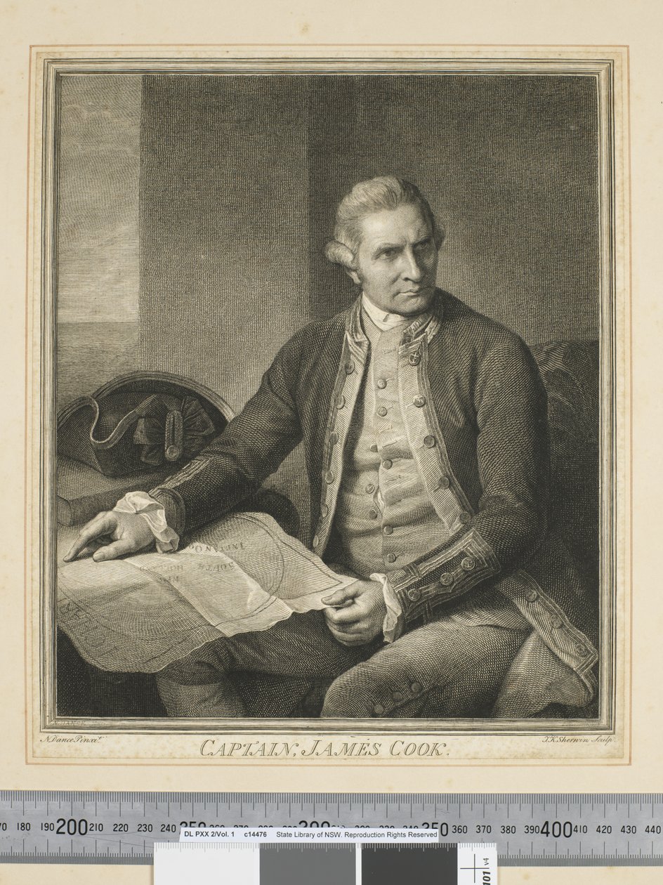 Capitano James Cook, inciso da J. K. Sherwin (1751–90), c.1773-84 (incisione) da Nathaniel (after) Dance Holland