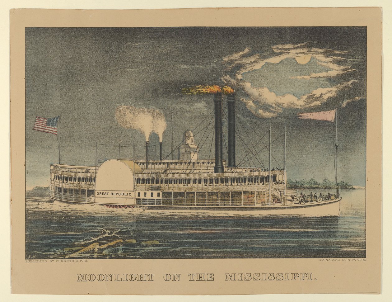 Chiaro di luna sul Mississippi, 1872-74 da Currier and Ives