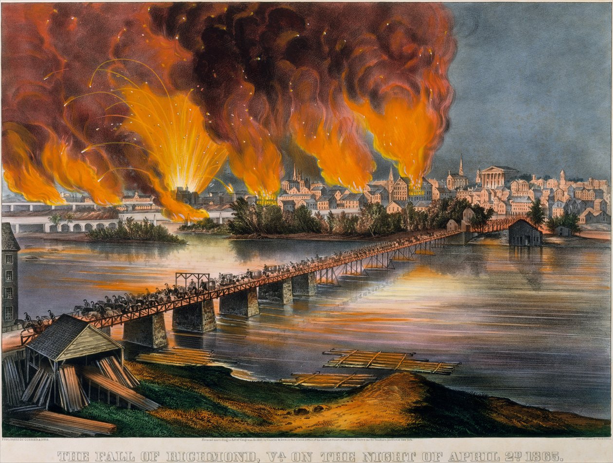 La caduta di Richmond, Virginia, nella notte del 2 aprile 1865, 1865 da Currier and Ives