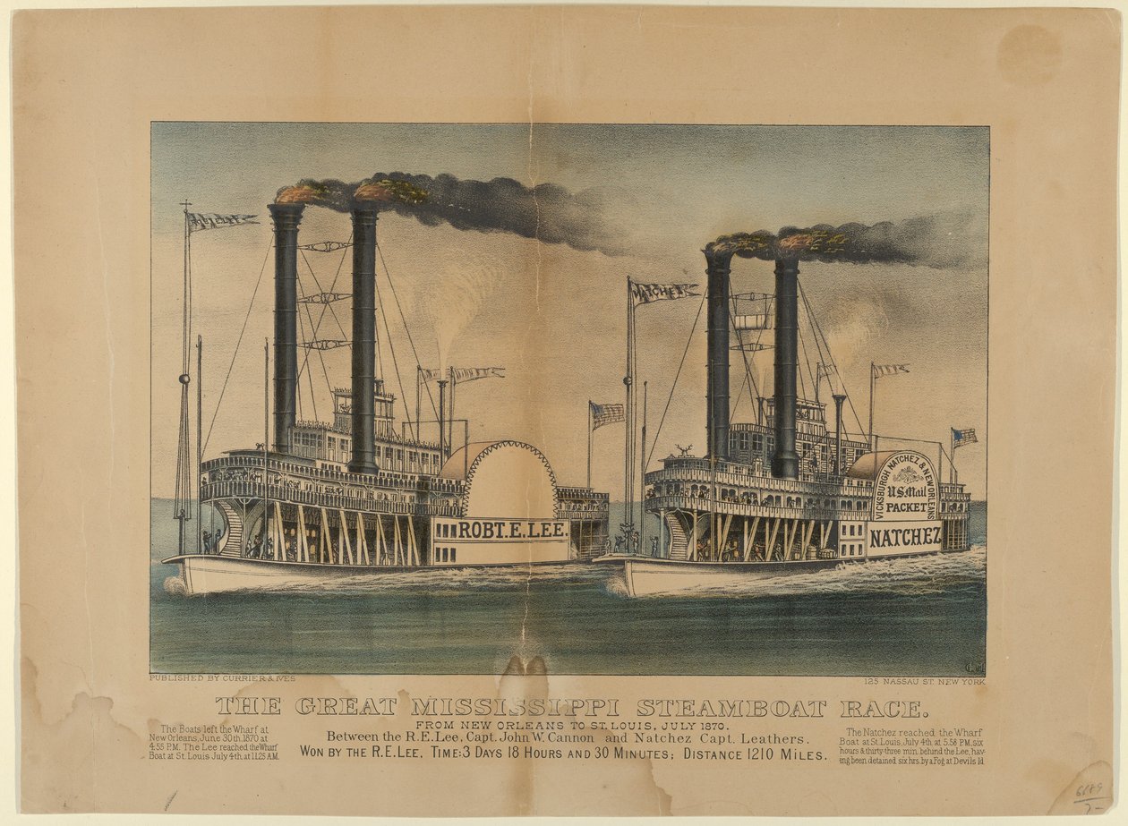 La grande corsa dei battelli a vapore del Mississippi, 1870 da Currier and Ives