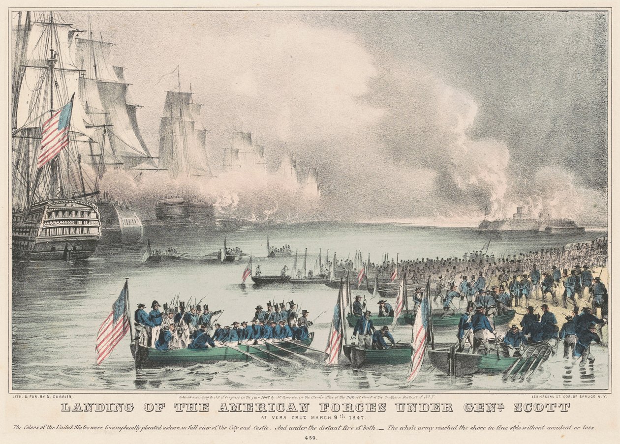 Sbarco delle forze americane sotto il Gen. Scott: A Vera Cruz 9 marzo 1847 da Nathaniel Currier