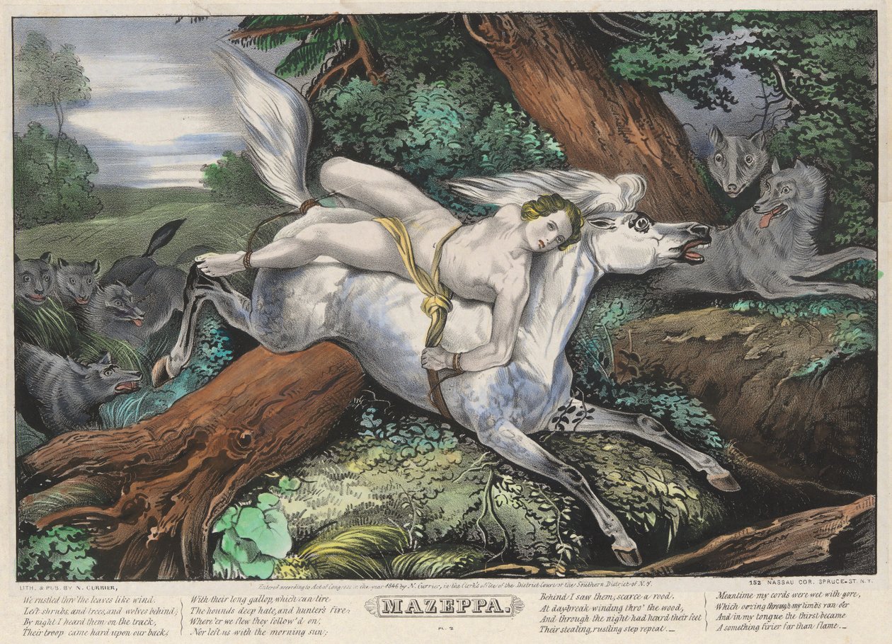 Mazeppa: Tavola 2 di un set di Quattro Tavole (Inseguito dai Lupi) da Nathaniel Currier
