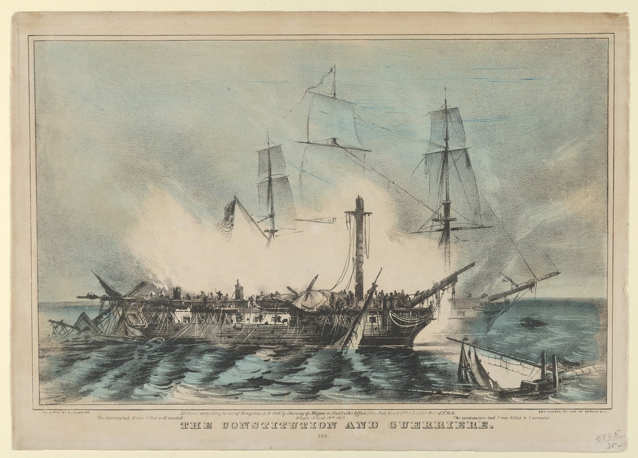 La Costituzione e Guerriere-Combattuta il 19 agosto 1812 da Nathaniel Currier