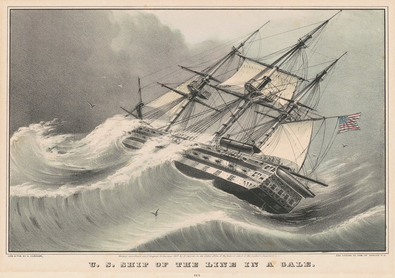 Nave da guerra degli Stati Uniti in una tempesta da Nathaniel Currier