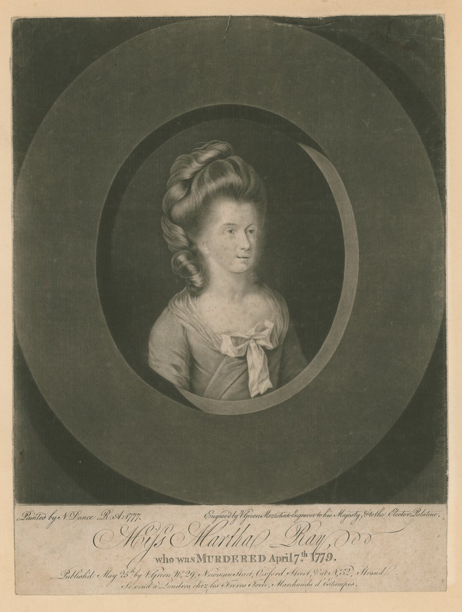 Martha Ray, cantante, uccisa da James Hackman, un soldato, il 7 aprile 1779 (incisione) da Nathaniel Dance