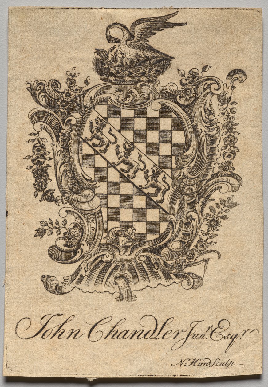 Ex Libris: Stemma con iscrizione John Chandler Jun.r, Esq. da Nathaniel Hurd