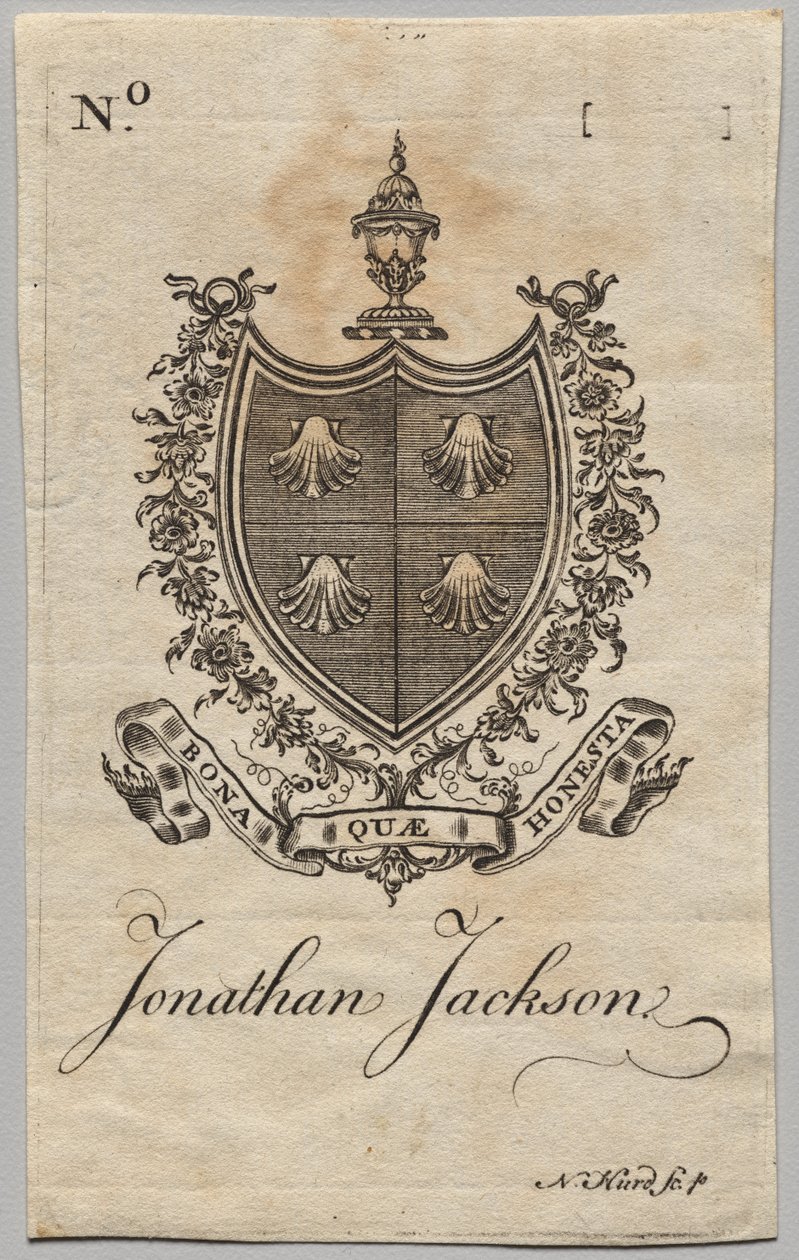 Ex Libris: Stemma con iscrizione Jonathan Jackson da Nathaniel Hurd