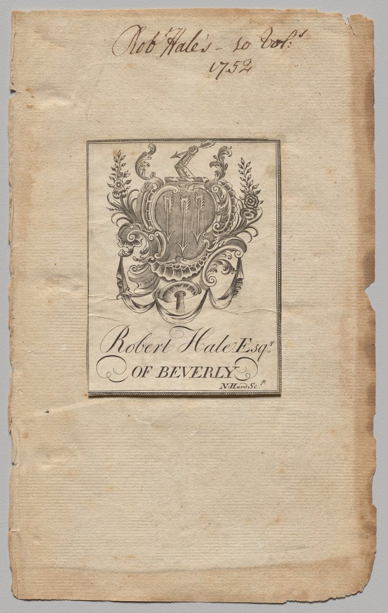 Ex libris: Stemma con iscrizione di Robert Hale, Esq. da Nathaniel Hurd