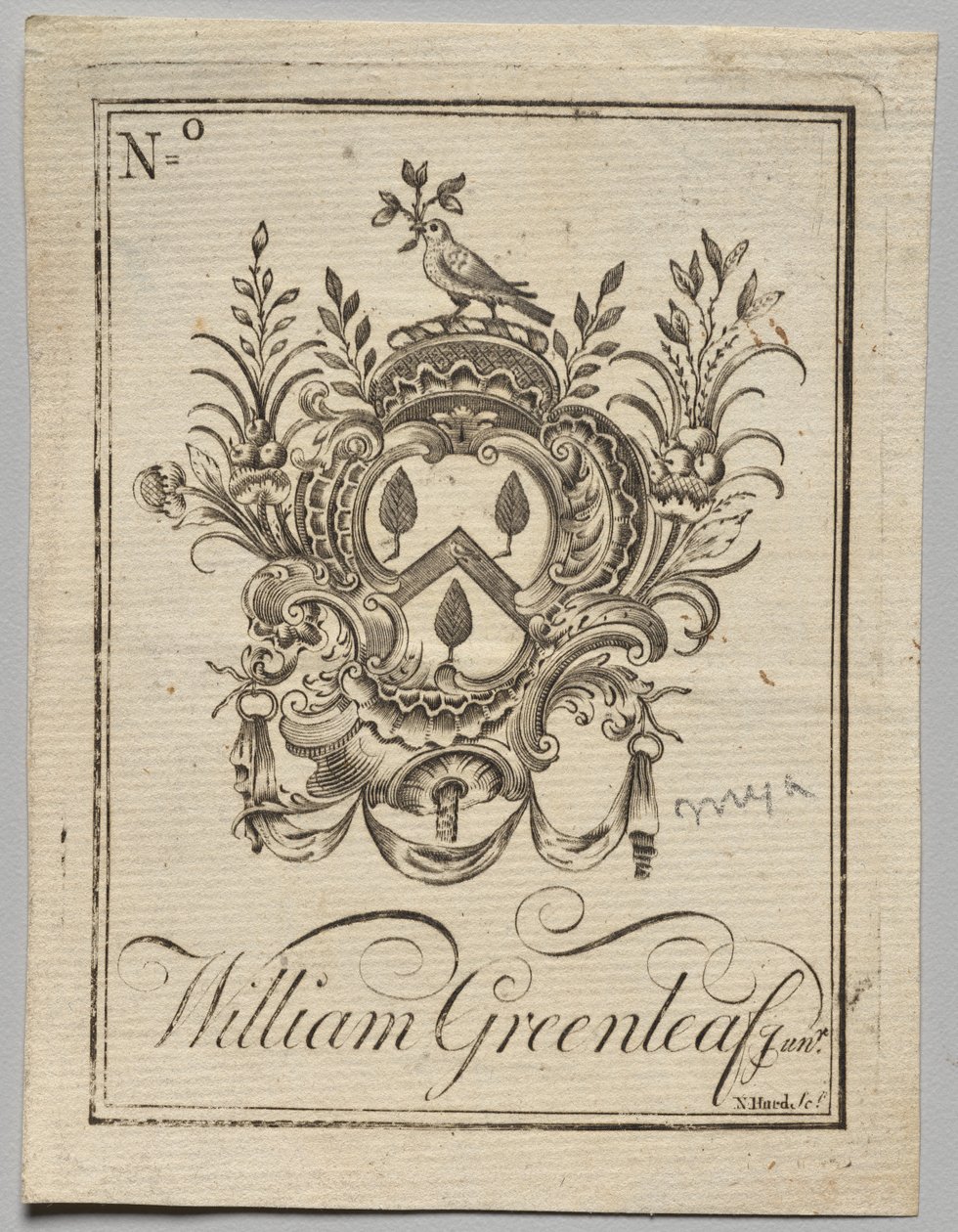 Ex Libris: Stemma con iscrizione William Greenleaf Jun.r da Nathaniel Hurd