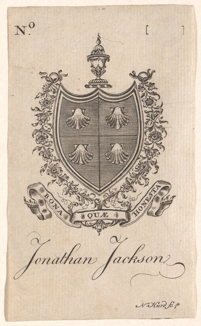 Ex libris di Jonathan Jackson da Nathaniel Hurd