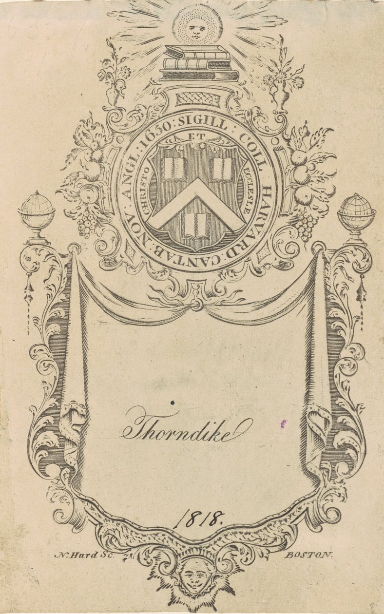Ex libris del Harvard College con il sigillo Christo et Ecclesiæ da Nathaniel Hurd