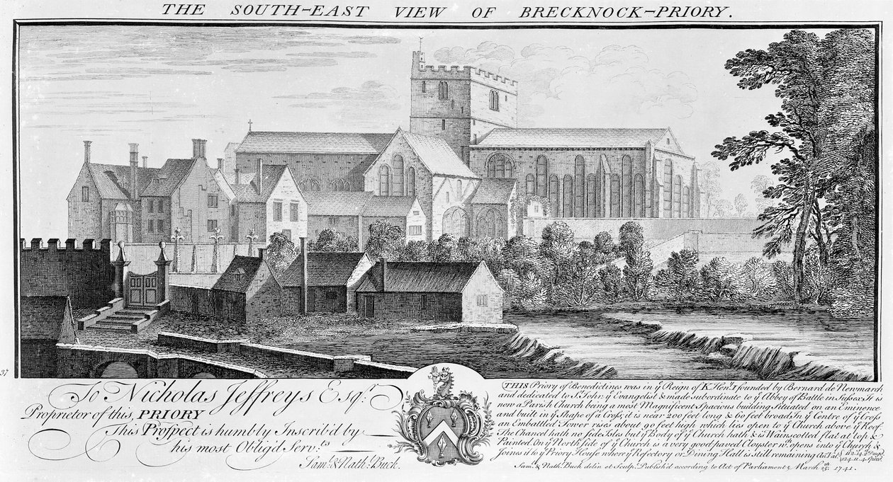 La vista sud-est del priorato di Brecknock, 1741 da Nathaniel and Samuel Buck