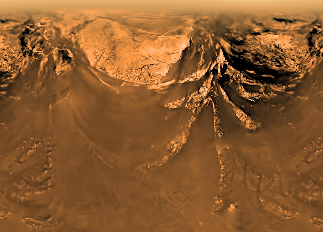 Immagine della superficie della luna di Saturno, Titano, ottenuta dalla sonda Huygens da National Aeronautics and Space Administration National Aeronautics and Space Administration