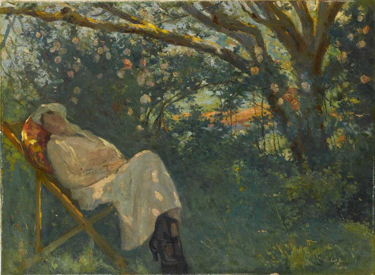 Signora in rosa su una chaise longue da Nazmi Ziya Güran