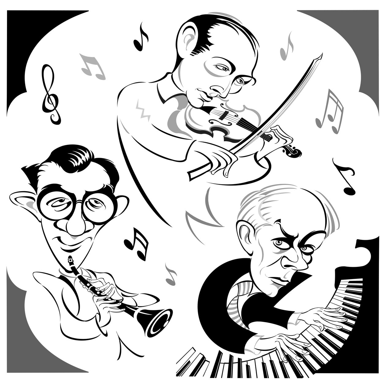 Bela Bartok al pianoforte, clarinettista americano Benny Goodman (1909-86) e violinista ungherese Joseph Szigeti (1892-1973), il trio che ha realizzato la prima registrazione di Contrasts nel 1940 - un pezzo da camera da Neale Osborne