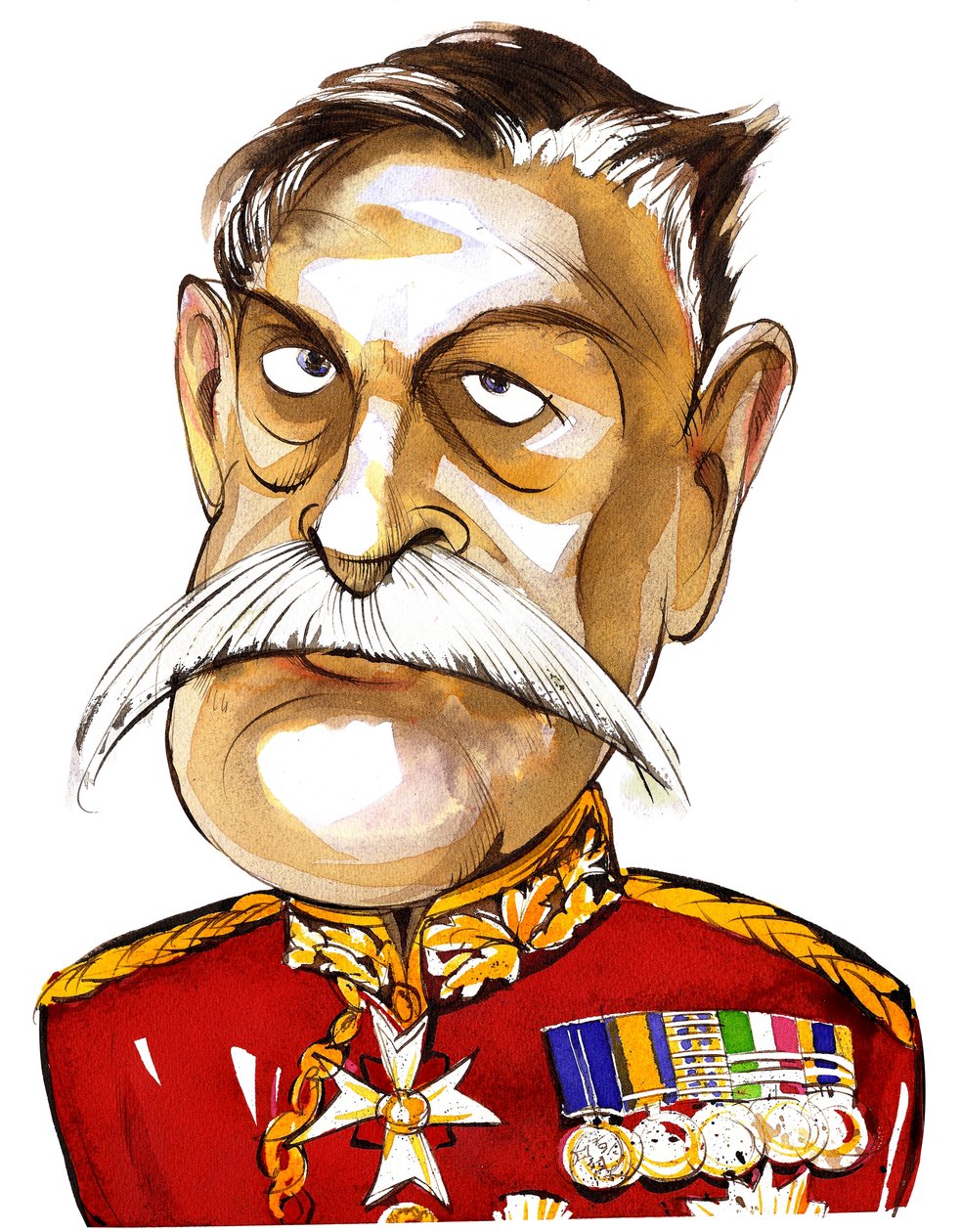 Primo Conte Haig di Bernersyde (1861-1928); caricatura a colori in uniforme da Neale Osborne