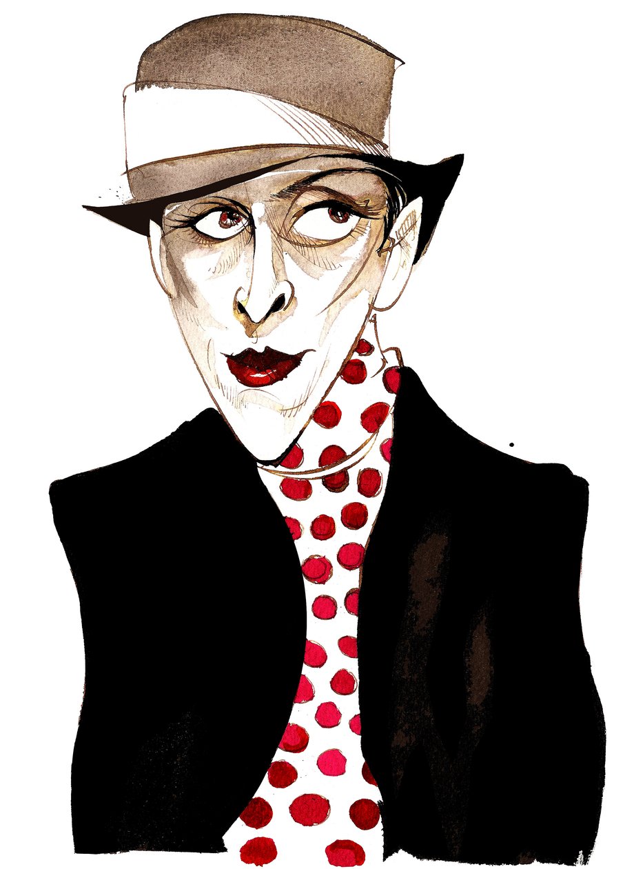 Djuna Barnes, scrittrice e artista modernista americana influente; caricatura da Neale Osborne