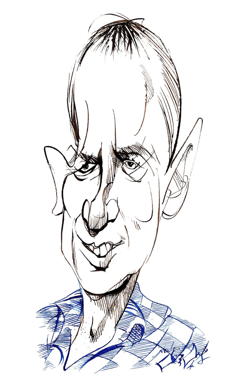 Frank Skinner - caricatura del comico, attore, scrittore e presentatore inglese, nato nel 1957 da Neale Osborne