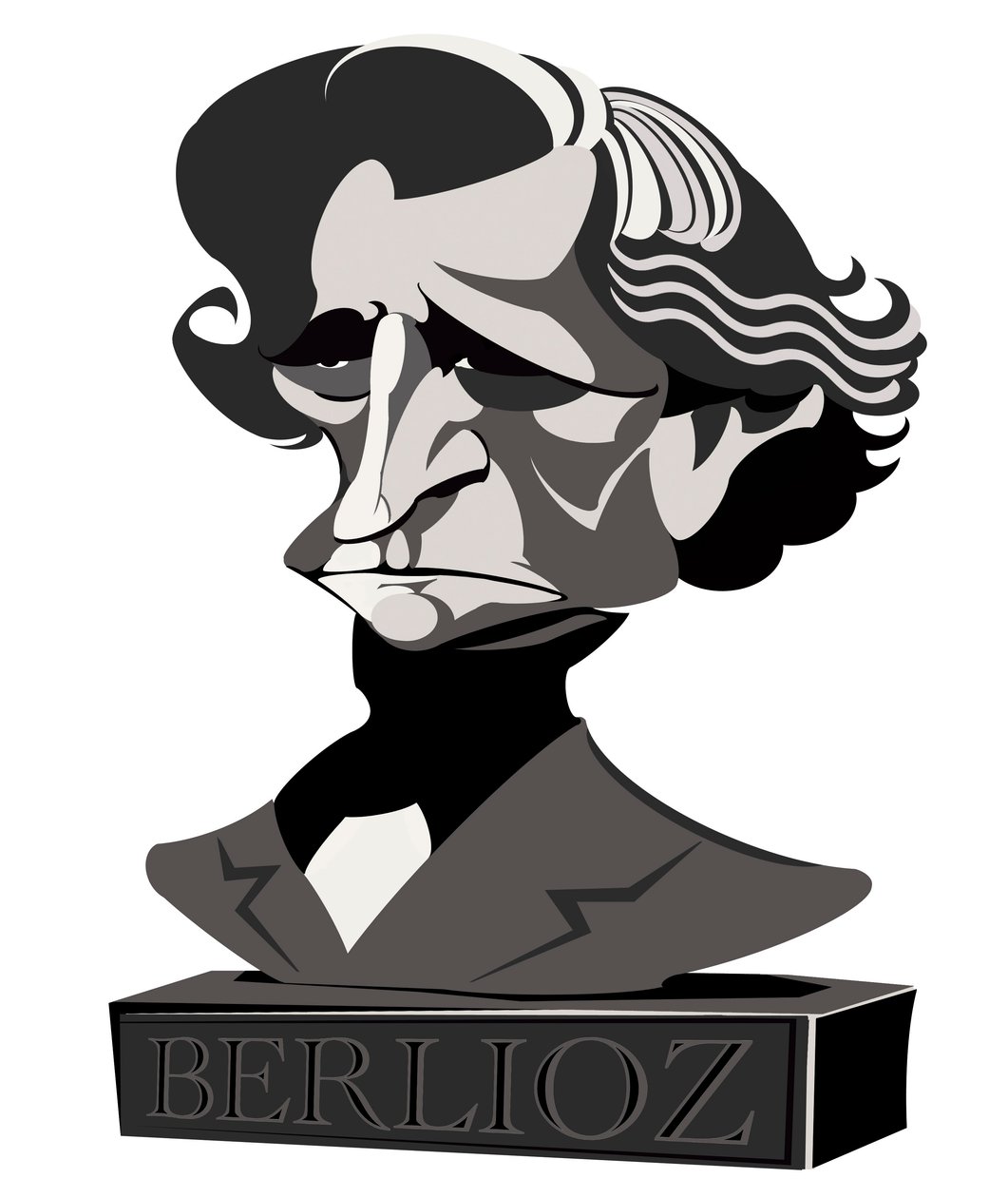 Hector Berlioz, compositore francese (1803-69), caricatura in mezzatinta come busto, 2010 da Neale Osborne