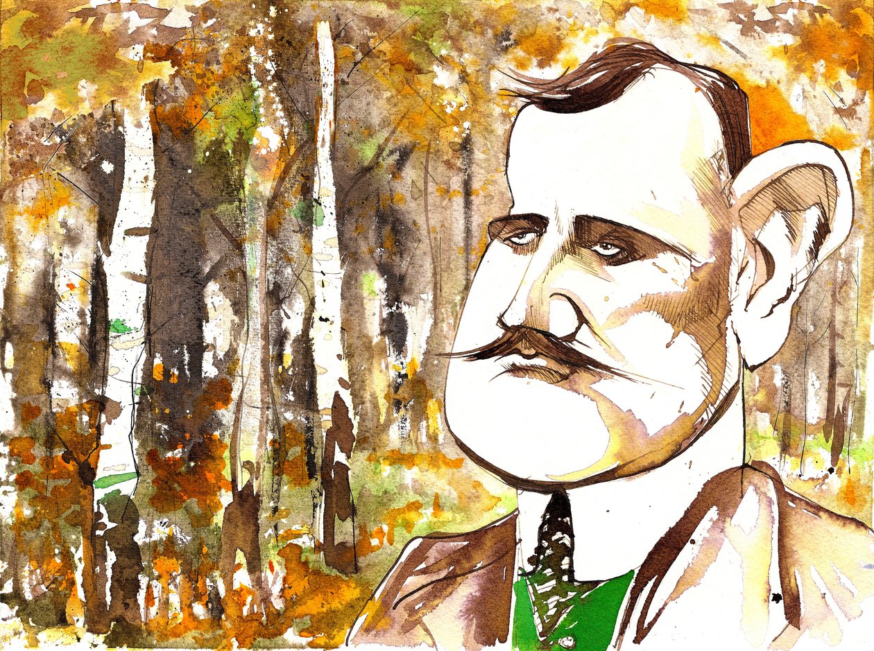 Jean Sibelius, caricaturato da giovane da Neale Osborne