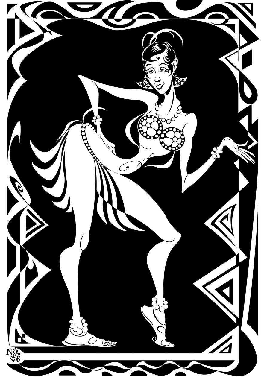 Josephine Baker, ballerina e cantante americana (1906-75), caricatura in bianco e nero con bordo a zig-zag, 2006 da Neale Osborne