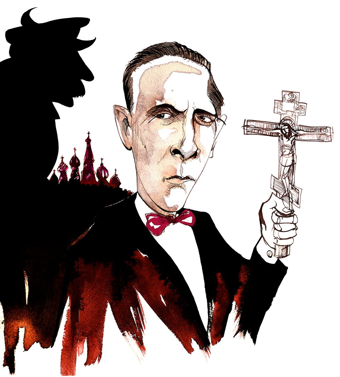 Mikhail Bulgakov, scrittore e drammaturgo russo; caricatura nell