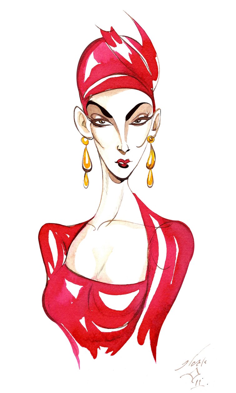 Modella in costume rosso da Neale Osborne
