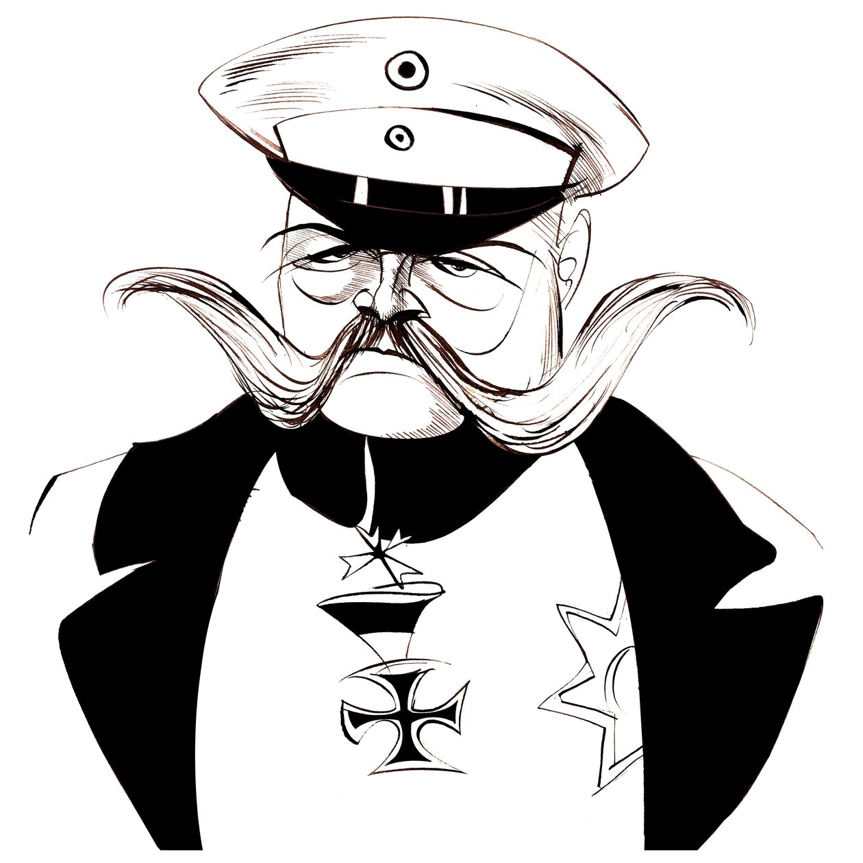 Paul von Hindenburg - Generale e presidente tedesco nato in Polonia (1847-1934); caricatura in bianco e nero da Neale Osborne