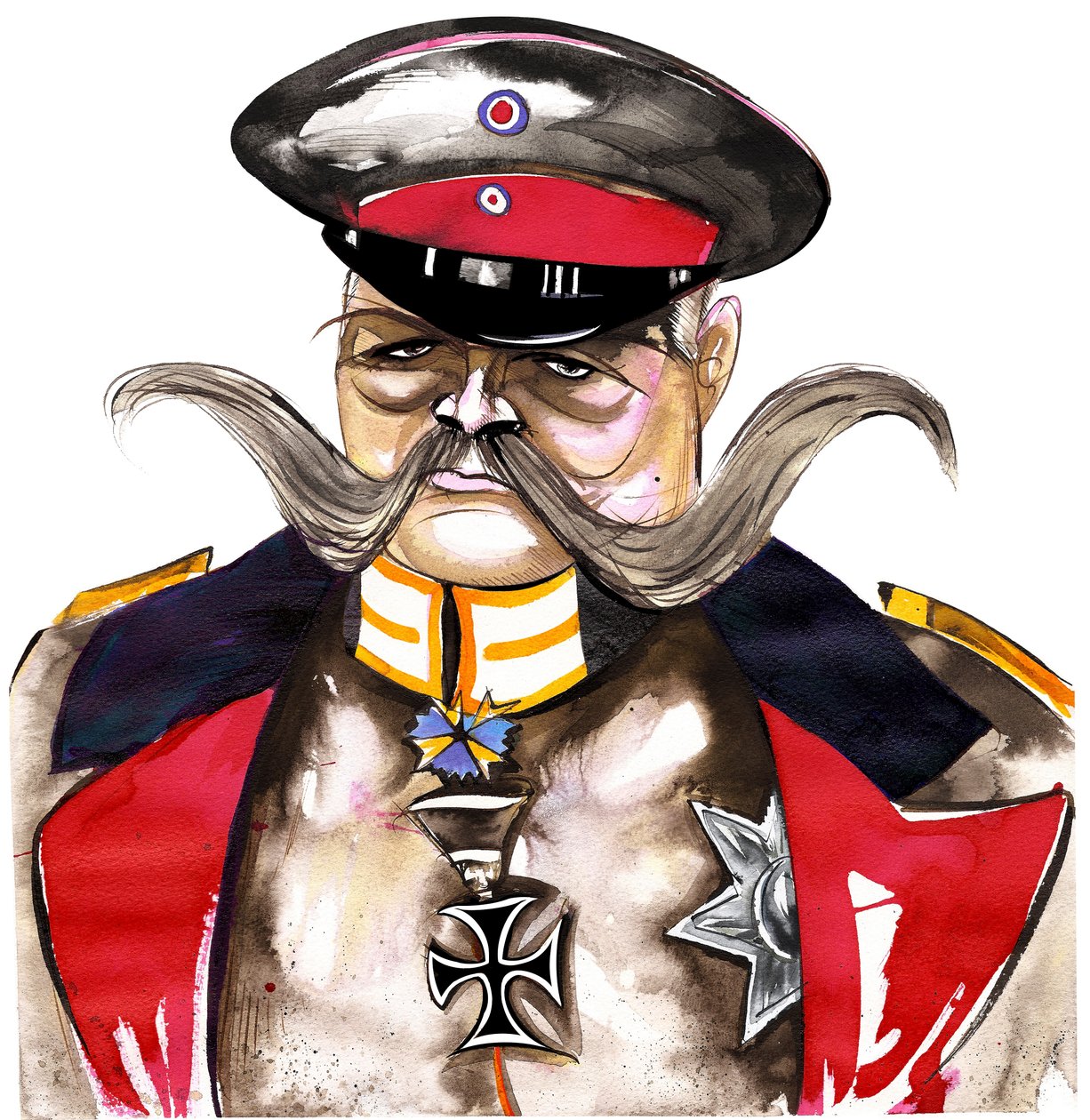 Paul von Hindenburg - Generale e presidente tedesco nato in Polonia (1847-1934); caricatura a colori da Neale Osborne