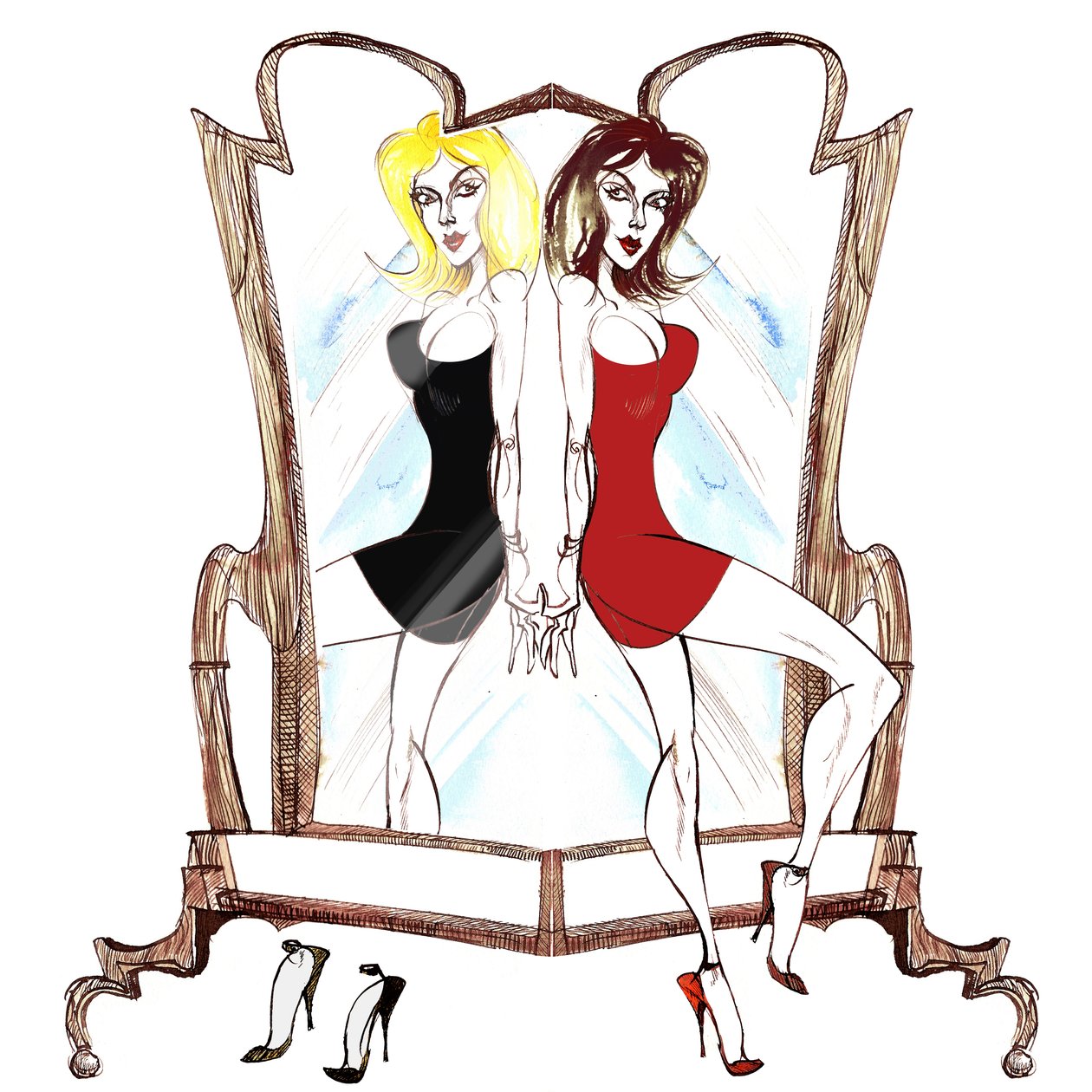 Segni dello Zodiaco: Gemelli specchio da una serie di caricature di moda, uno per ogni segno dello zodiaco da Neale Osborne