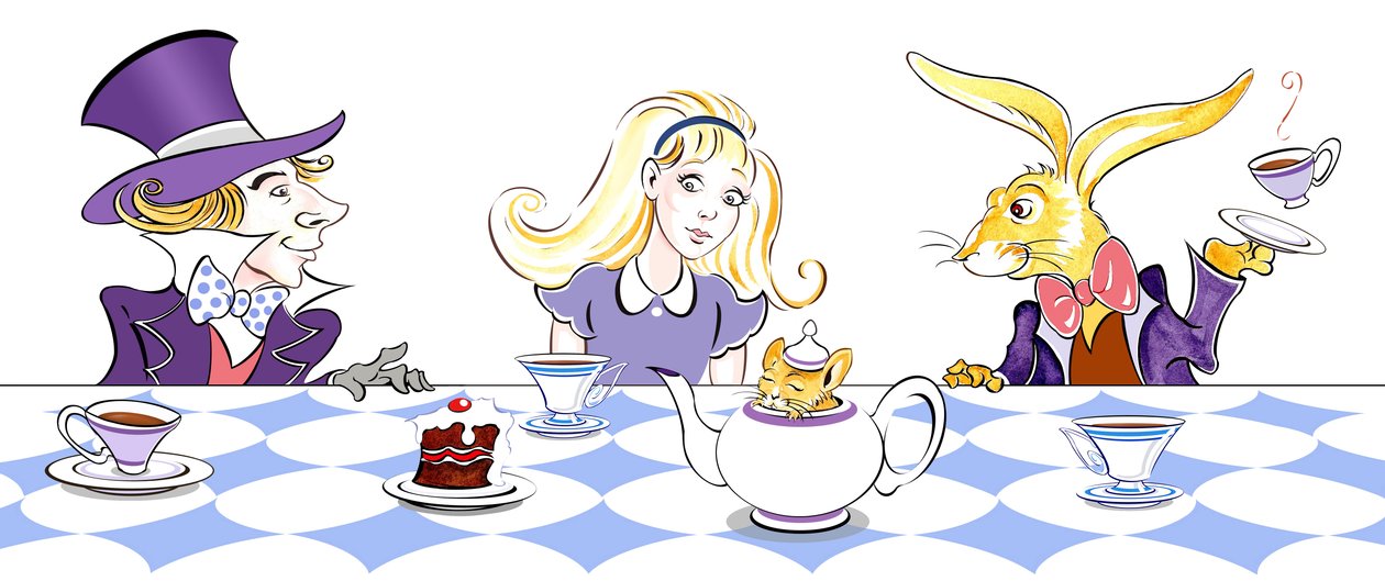 Il tè del Cappellaio Matto - illustrazione per Le avventure di Alice nel Paese delle Meraviglie di Lewis Carroll (1865), 2005 da Neale Osborne