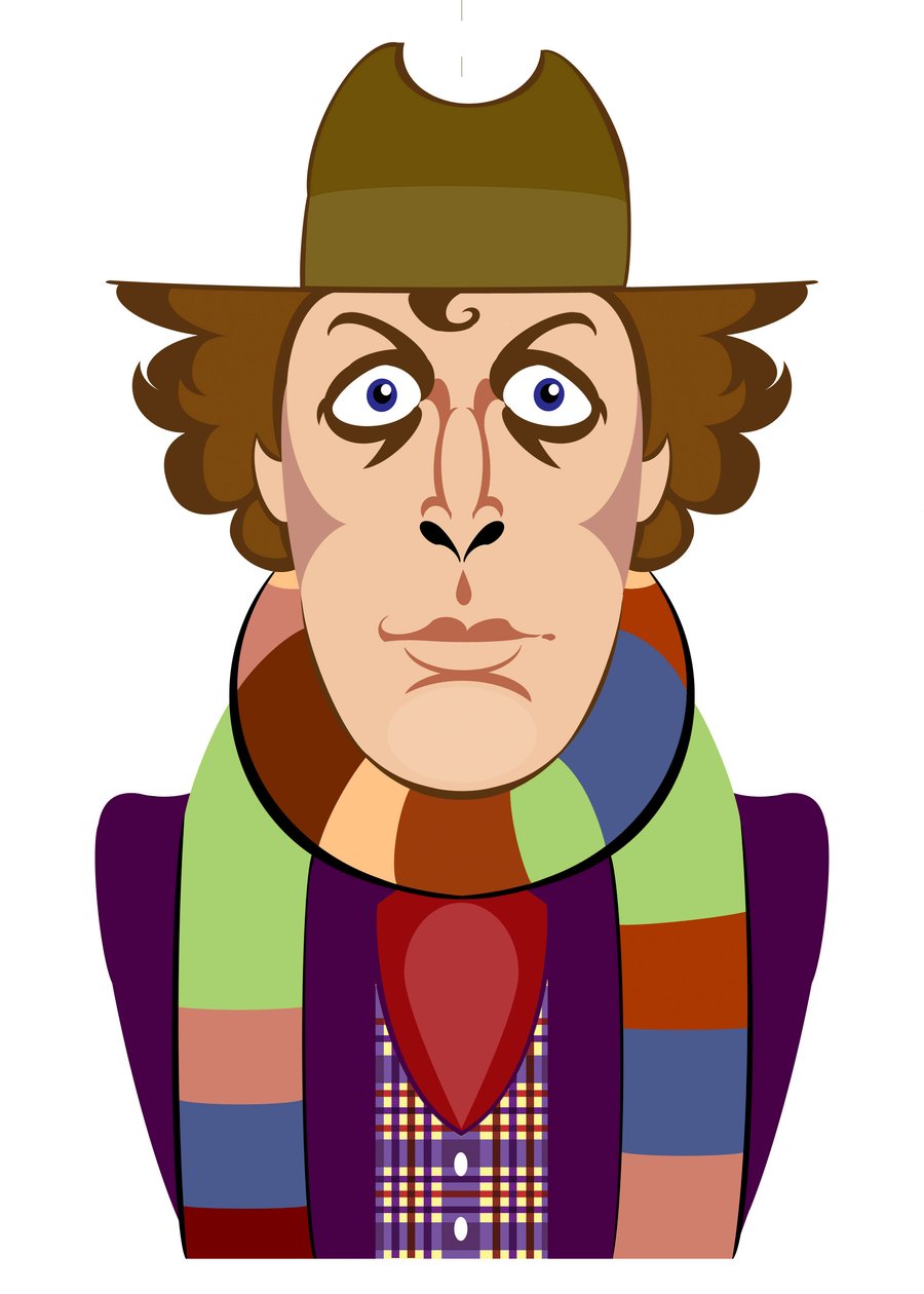 Tom Baker come Doctor Who - caricatura da Neale Osborne