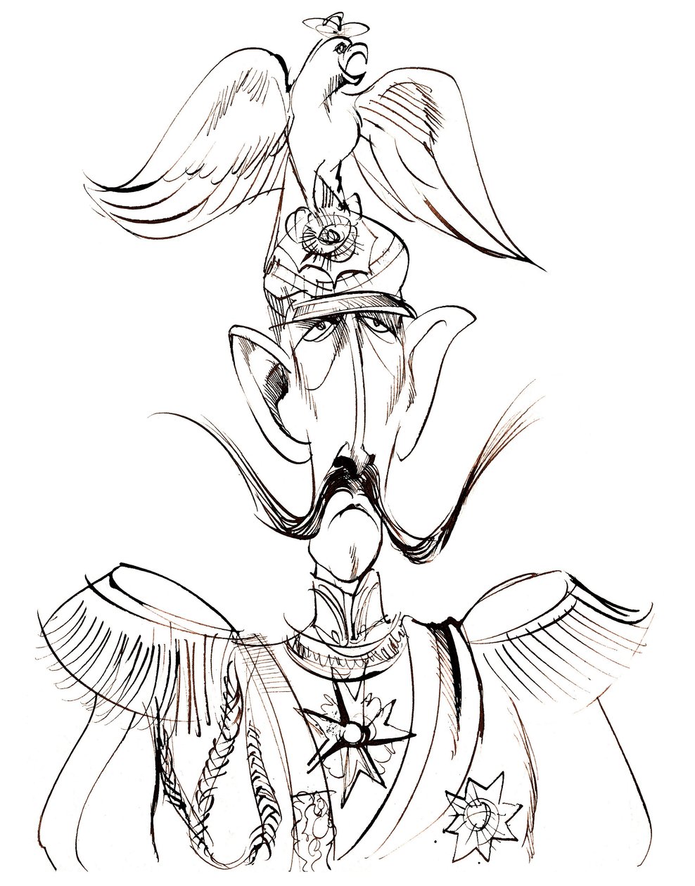 Guglielmo II, imperatore di Germania; Re di Prussia (1859-1941); caricatura con elmo d