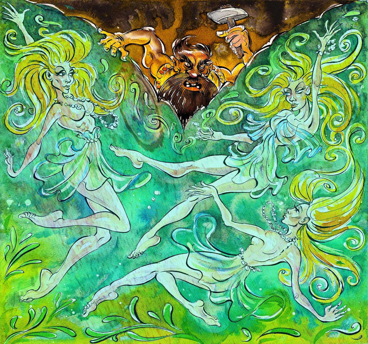 Alberich e le Figlie del Reno - illustrazione di 