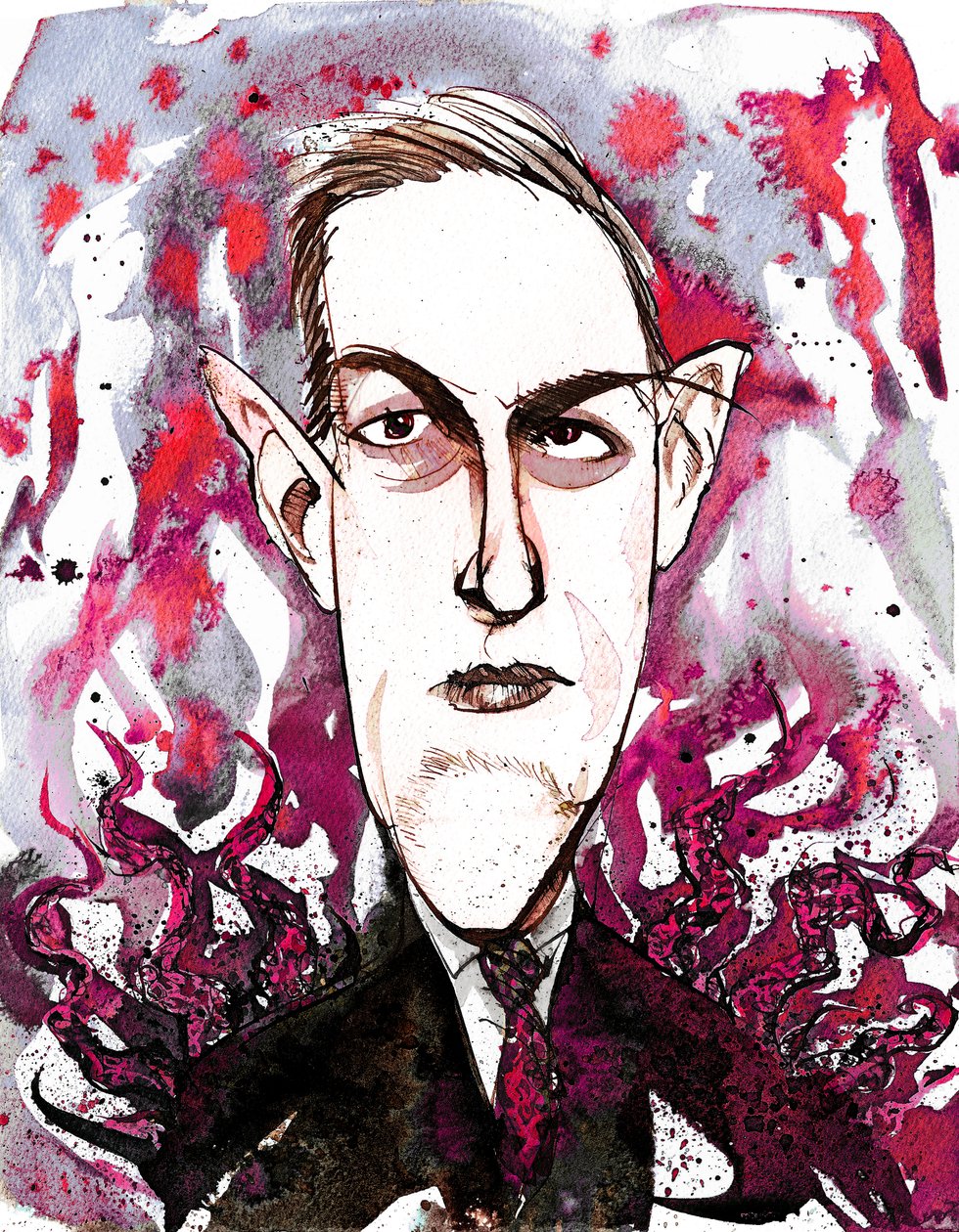 Howard Phillips Lovecraft, scrittore americano di horror e fantascienza (1890-1937); caricatura da Neale Osborne