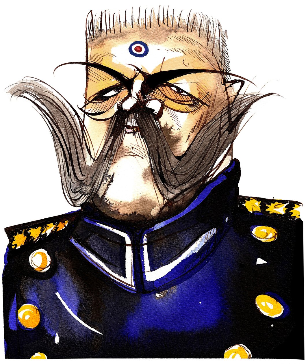 Paul von Hindenburg - Generale e presidente tedesco nato in Polonia (1847-1934); caricatura a colori da Neale Osborne
