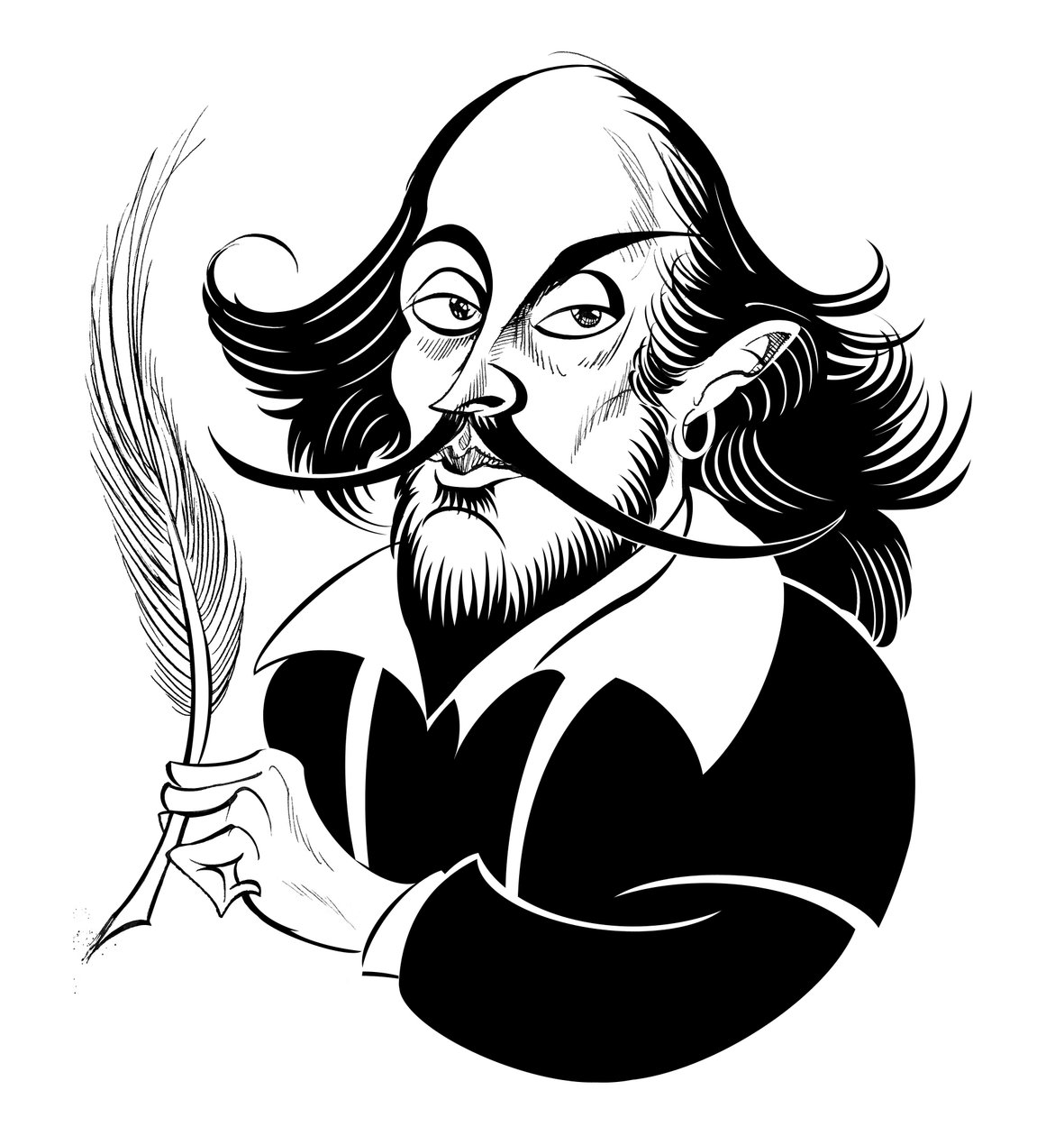 William Shakespeare - caricatura in bianco e nero da Neale Osborne
