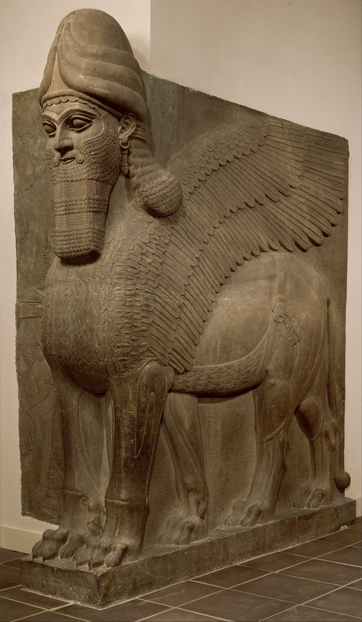 Leone alato con testa umana (lamassu), c.883-859 a.C. da Neo Assyrian
