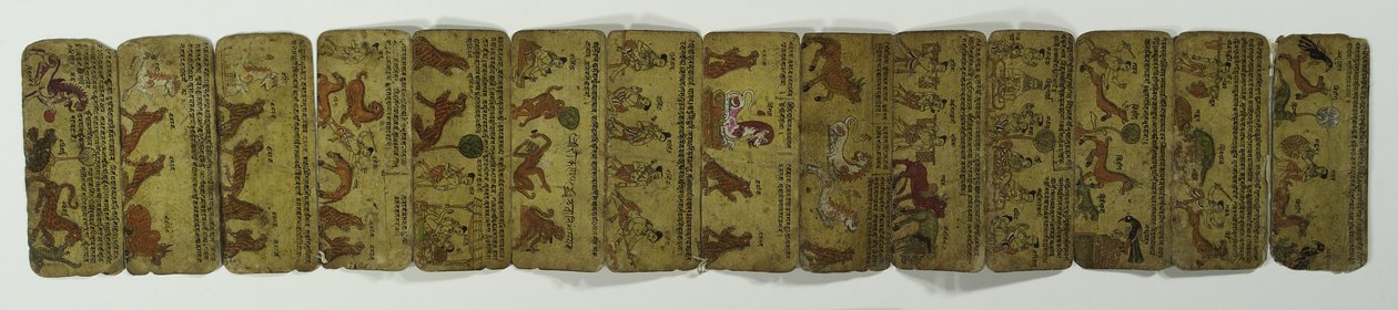 Manoscritto a fisarmonica, varie immagini di animali da Nepalese School
