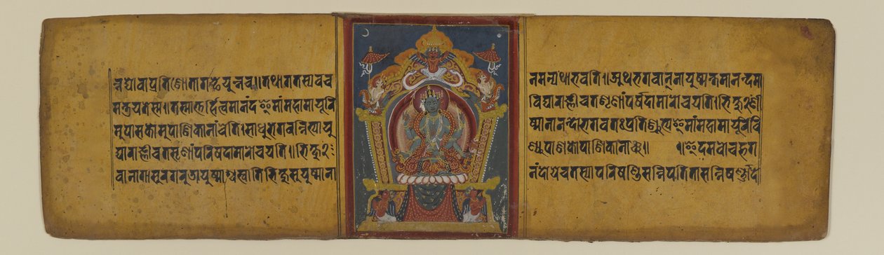 Pagina di un manoscritto buddista raffigurante una delle dee Pancharaksha, XVI-XVII secolo da Nepalese School