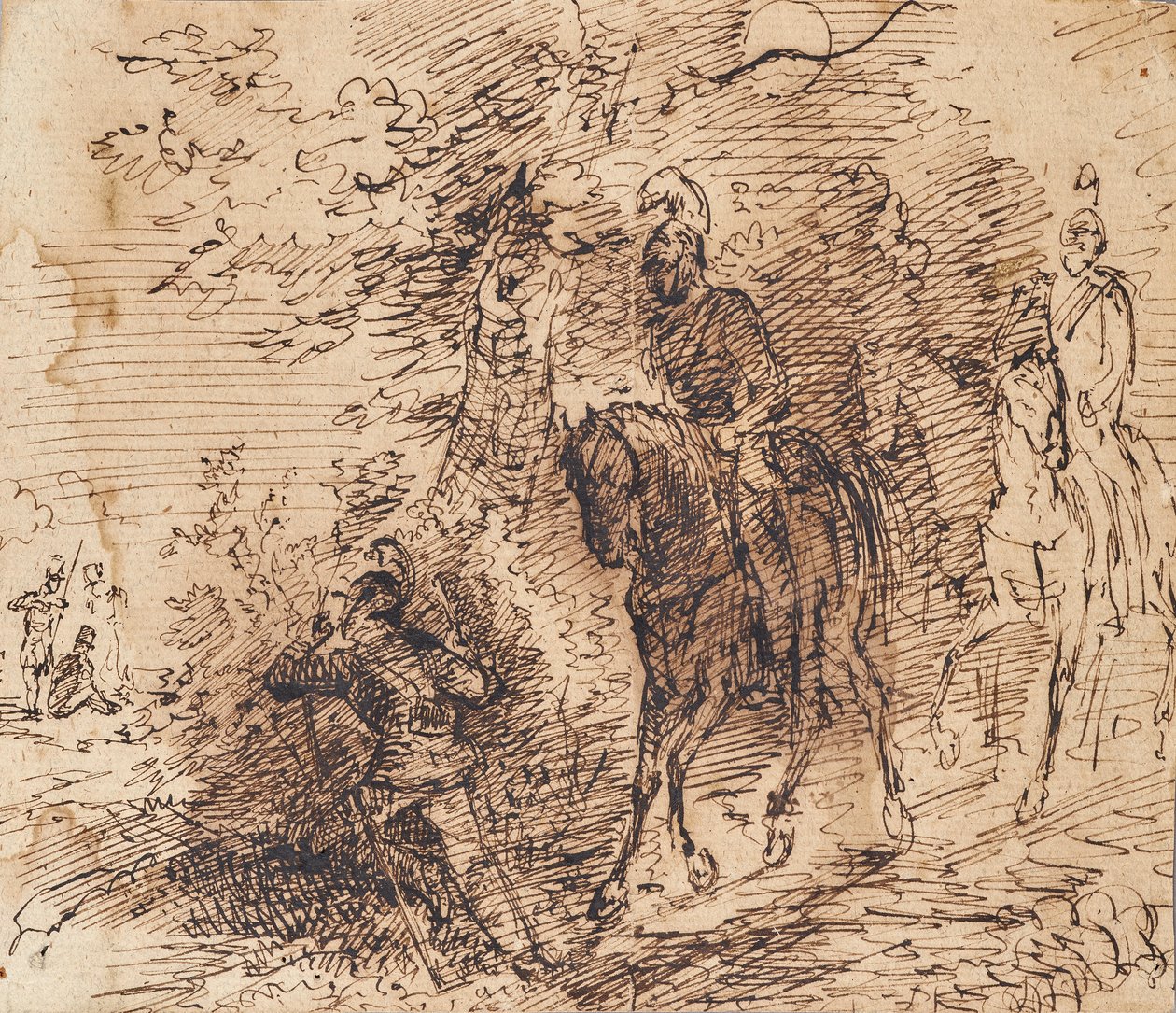 Soldati a cavallo osservano tre altri soldati da Leopold Blonder