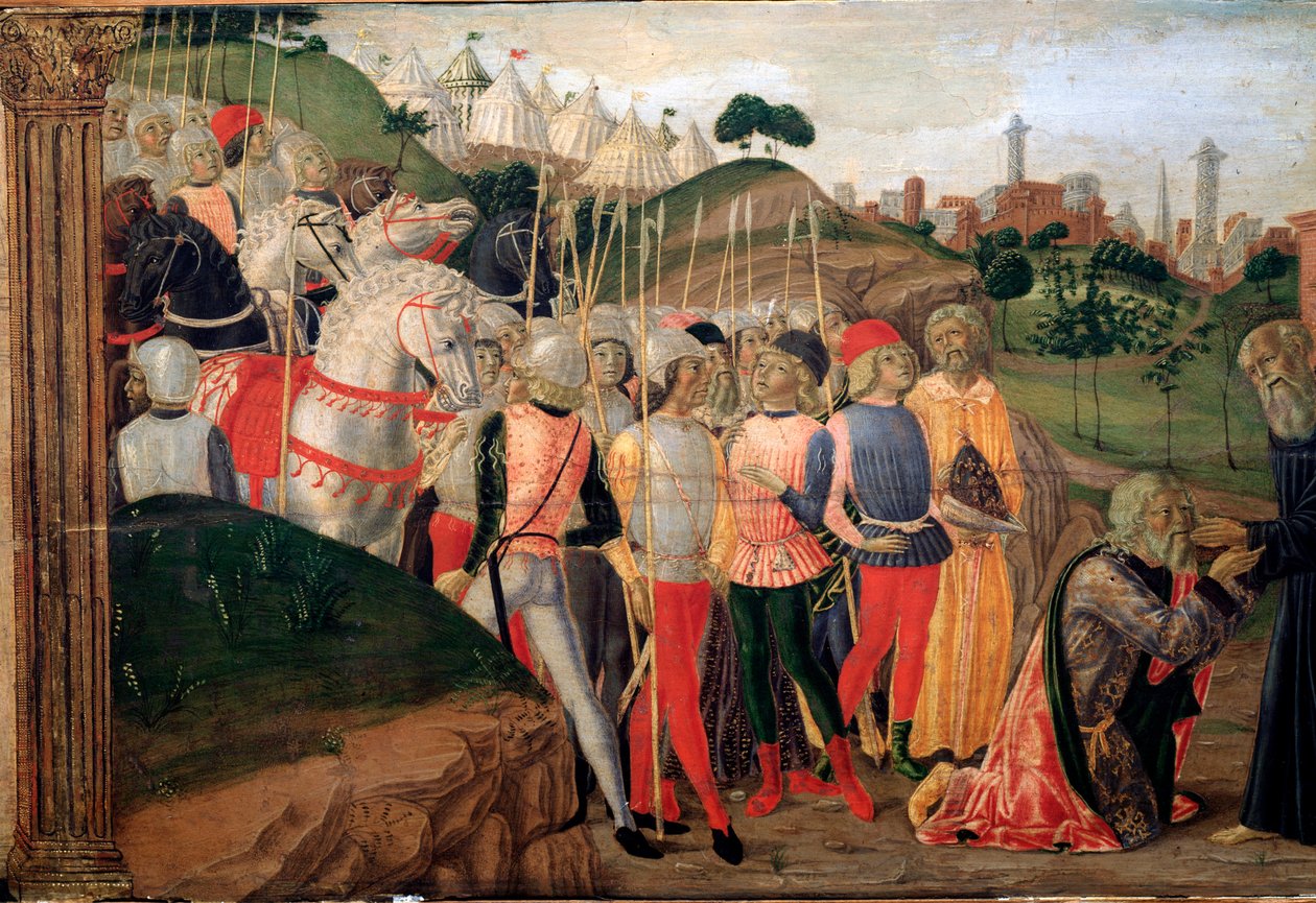 Totila, re degli Ostrogoti, visita Benedetto da Norcia (dettaglio) da Neroccio di  Landi