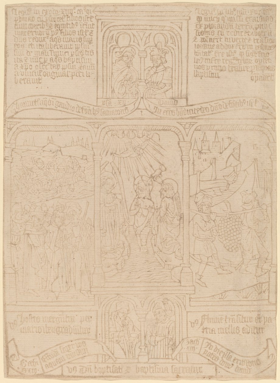 Il battesimo di Cristo; Il passaggio del Faraone attraverso il Mar Rosso; Giosuè e Caleb da Netherlandish 15th Century