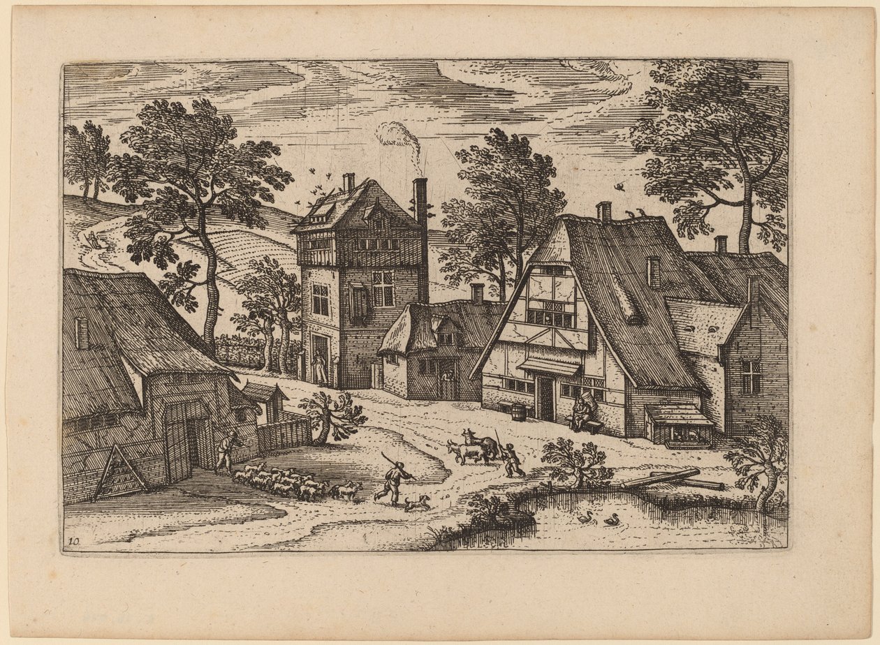 Villaggio con stagno da Netherlandish 16th Century